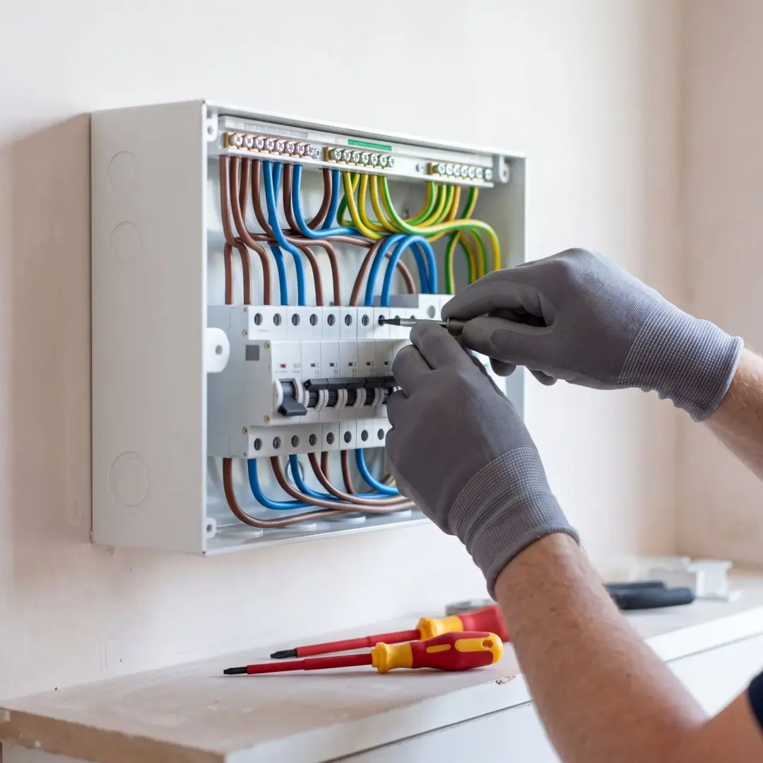 Electrician wiring a new consumer unit