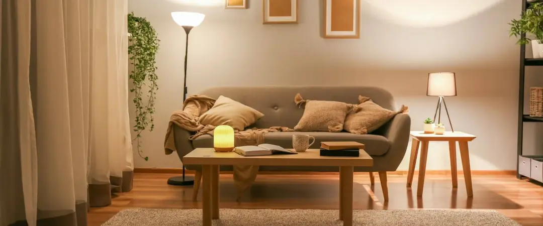 Modern Living Space With Two Lamps Lighting The Room